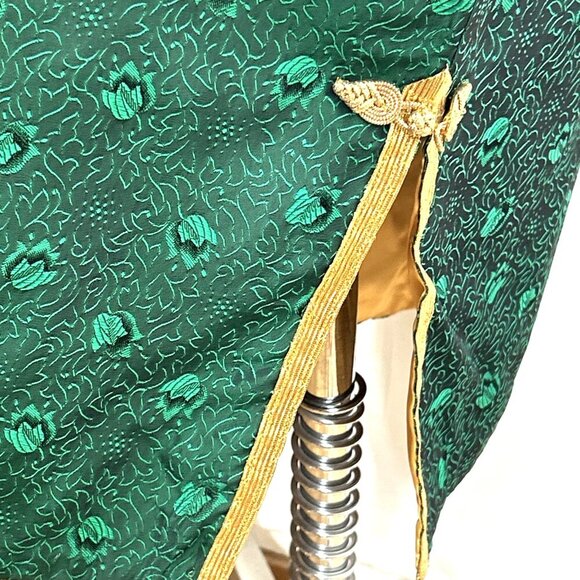 Asian Cheongsam Dress Green Gold Sz M Zip Closure Fully Lined Vintage - Picture 4 of 7